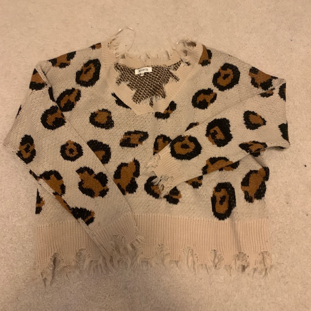 Cheetah Print Ripped Sweater